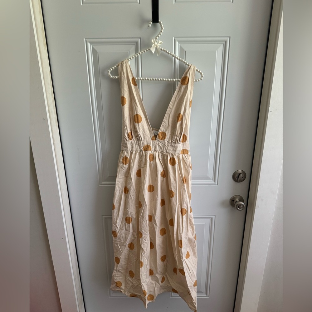 Polka Dot Sleeveless Dress - Cream and Orange